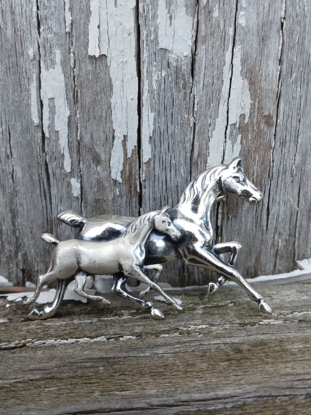 Vintage Sterling Silver Horse Mare and Foal Pin Brooch